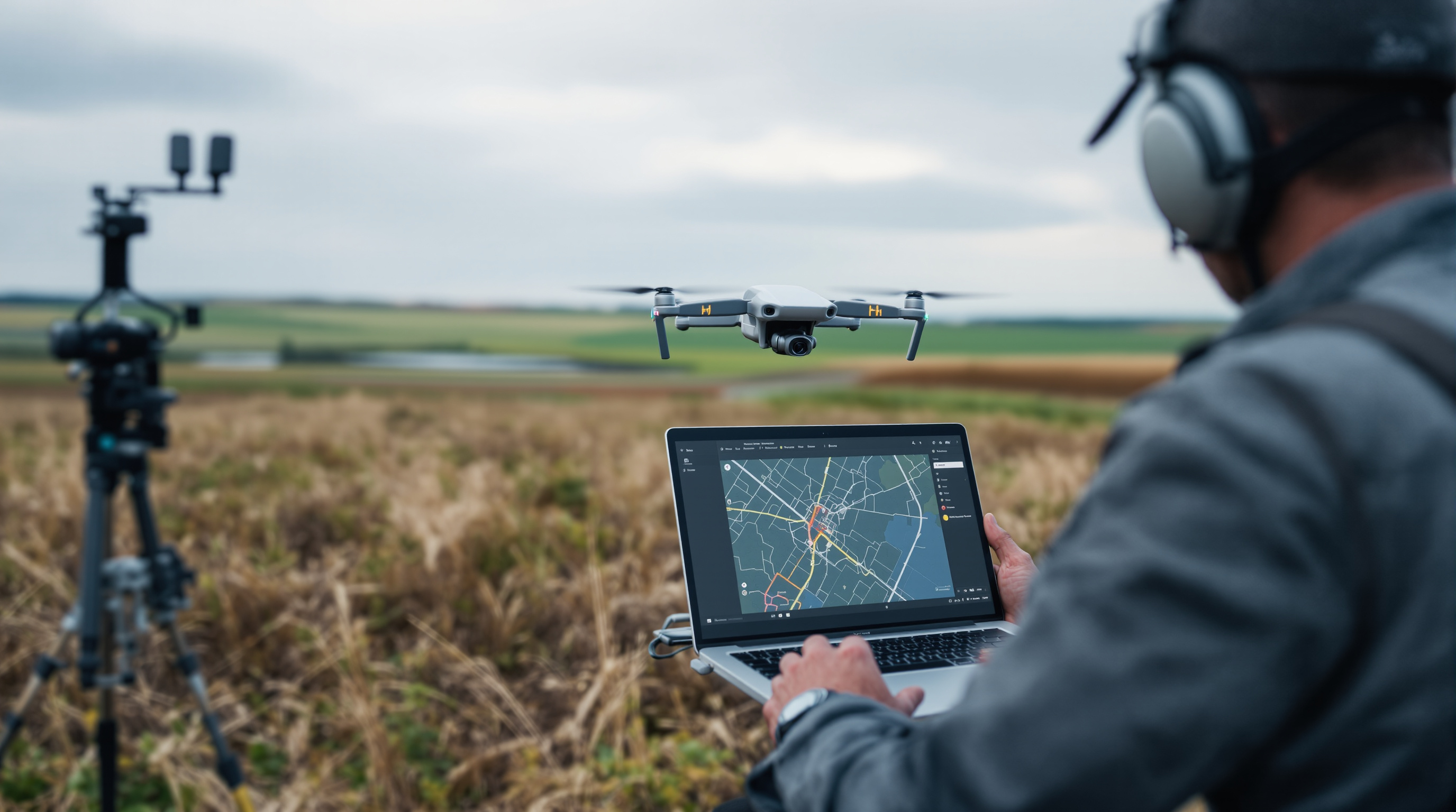 DJI Matrice drone operator using DJI Terra software for aerial survey mission planning