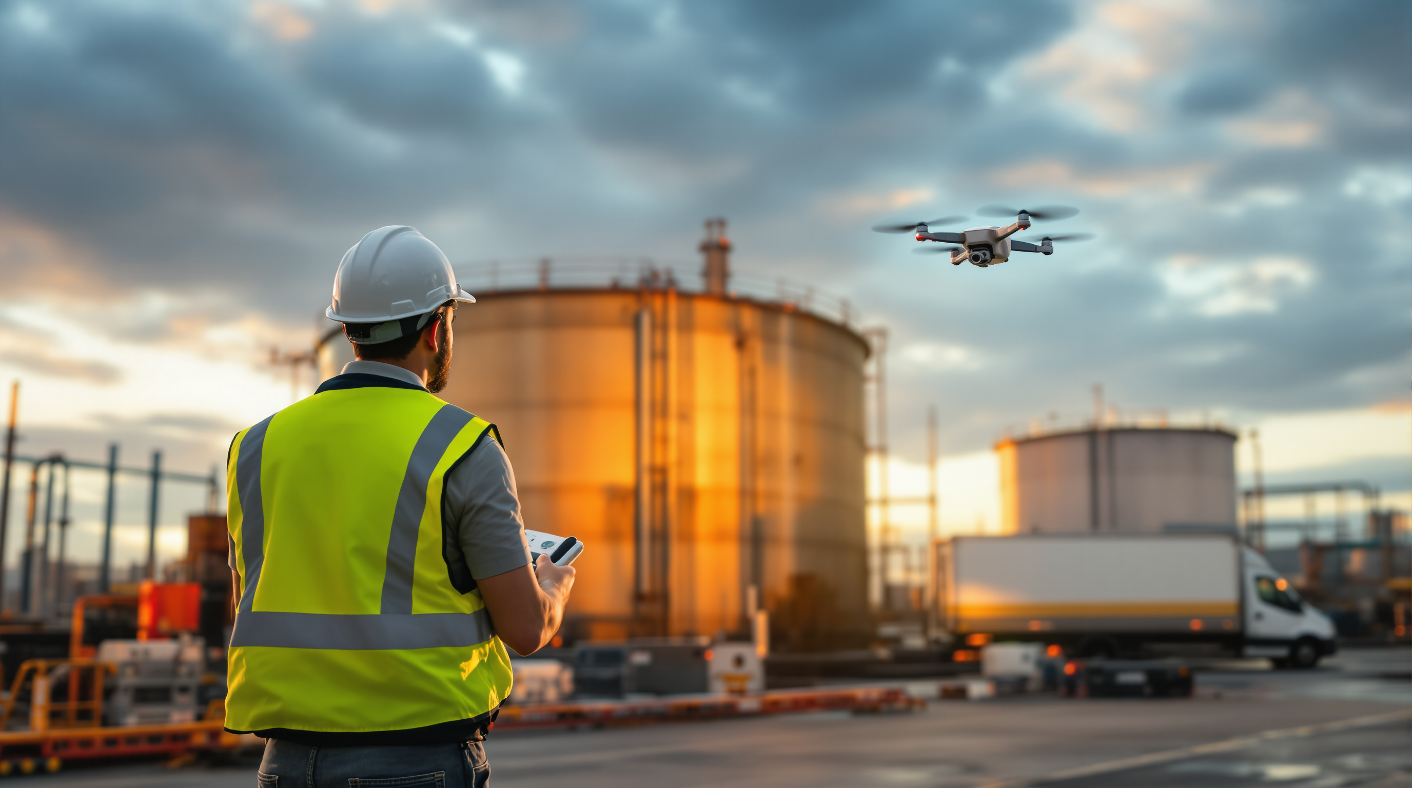 Professional drone inspection service with DJI M30T at industrial facility