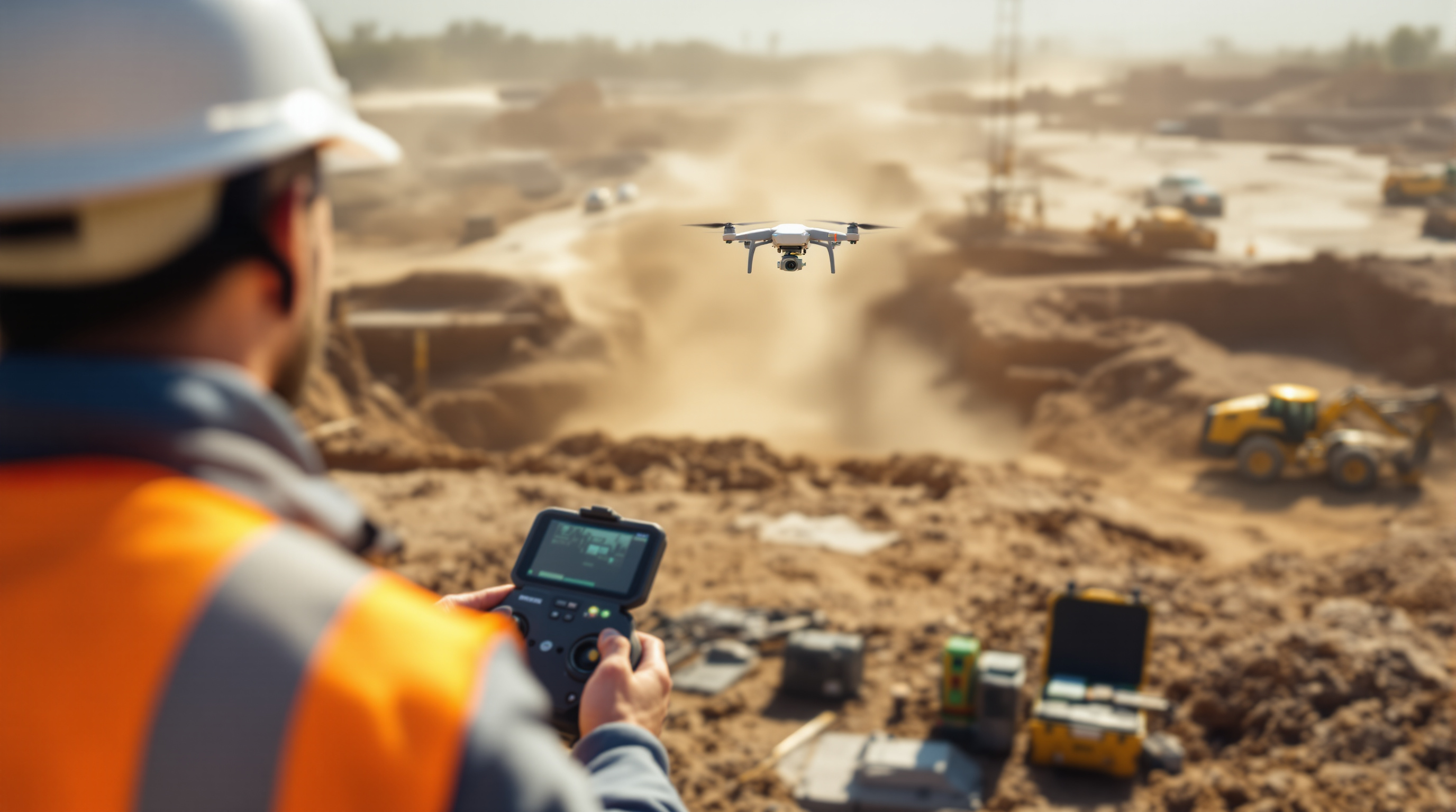 Professional land surveying drone operation with DJI Matrice 350 RTK at construction site