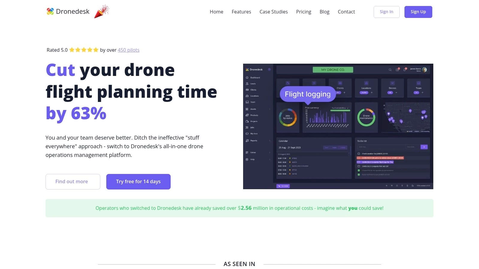 Dronedesk's interface showing drone flight planning and management features