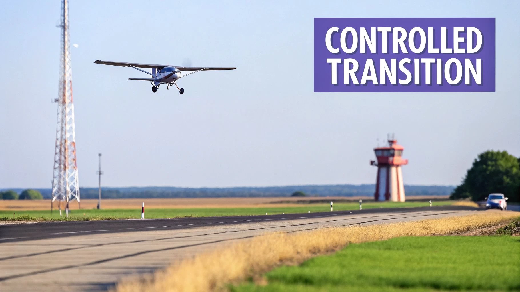 A drone flying over a rural landscape, representing typical operations in Class G airspace