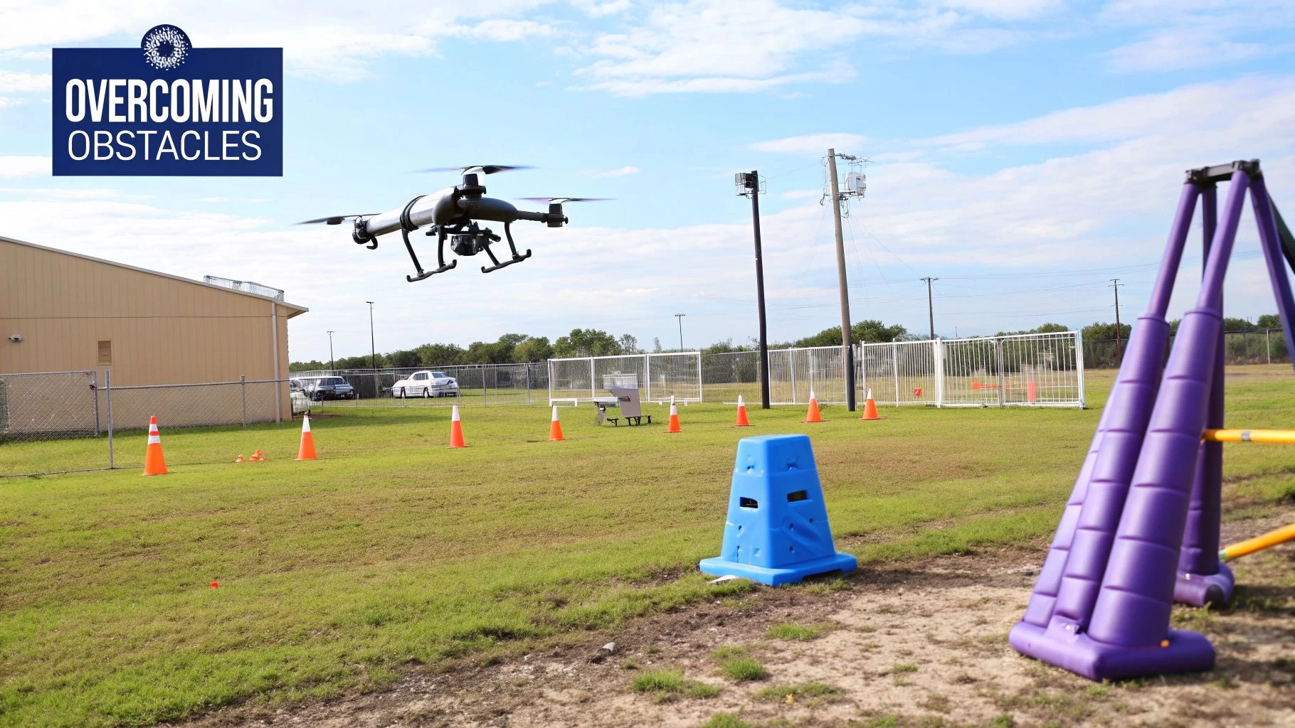 A pilot in an orange vest operating a drone with a tablet, symbolizing smart control and management.