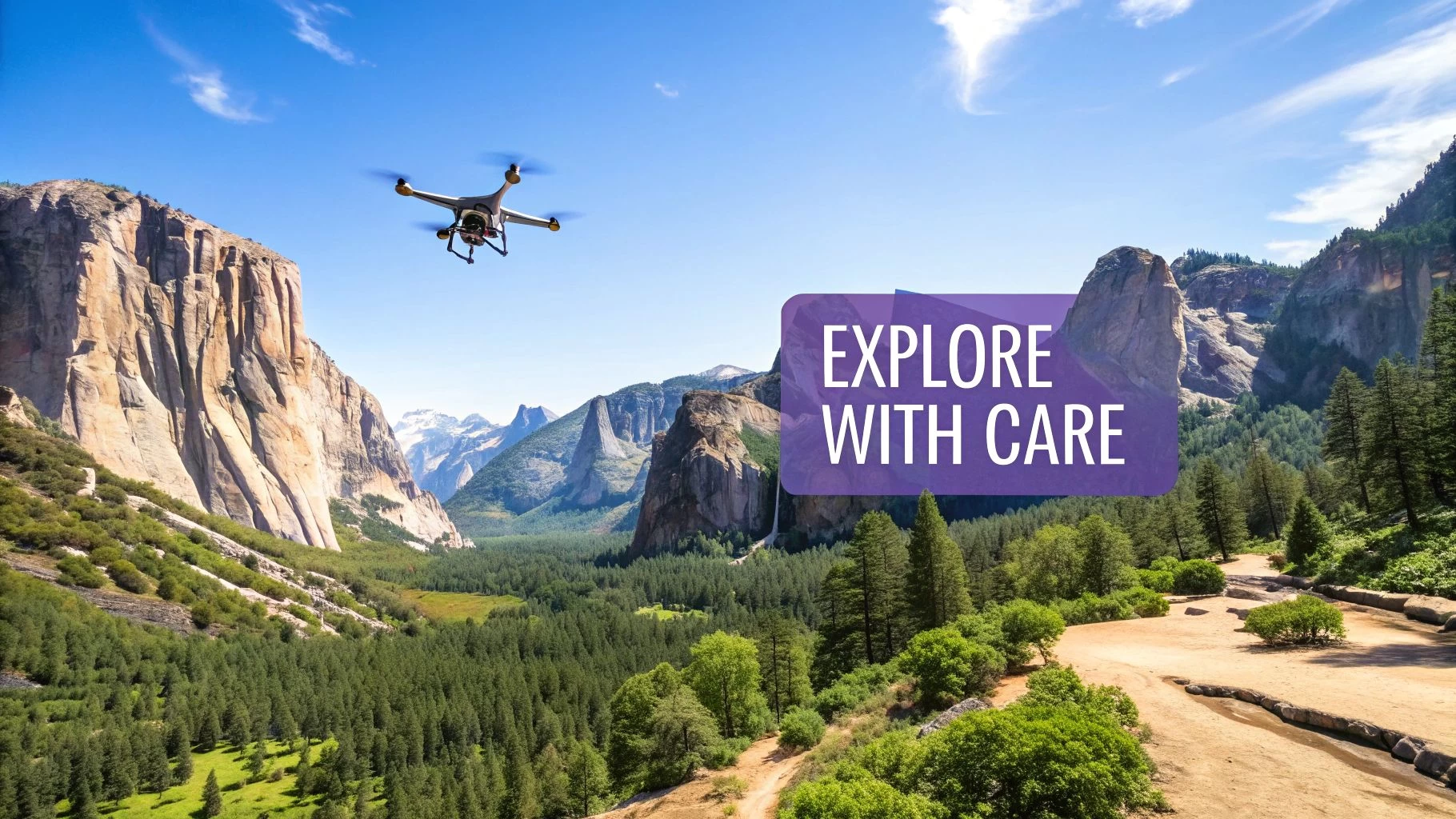 Drone flying near mountain