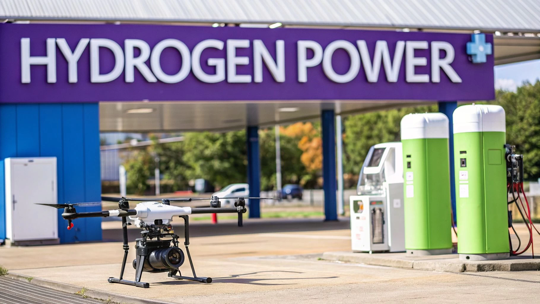 A drone powered by a hydrogen fuel cell, showcasing its advanced propulsion system.