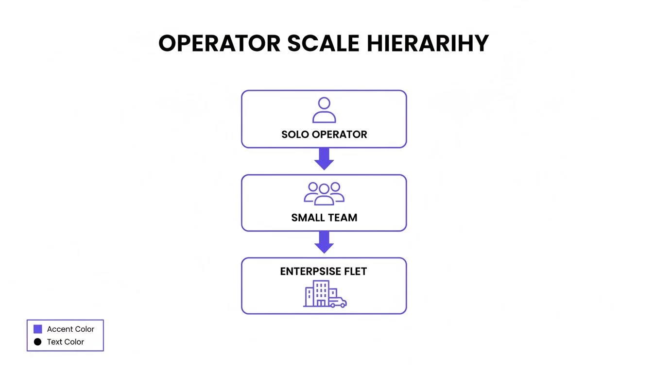 A hierarchical diagram illustrating operator scale from solo to small team to enterprise fleet.