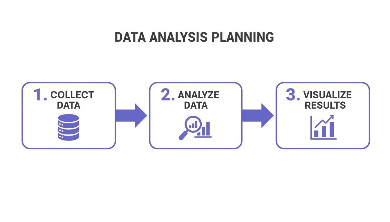 Diagram illustrating the three-step data analysis planning process: collect, analyze, and visualize data.