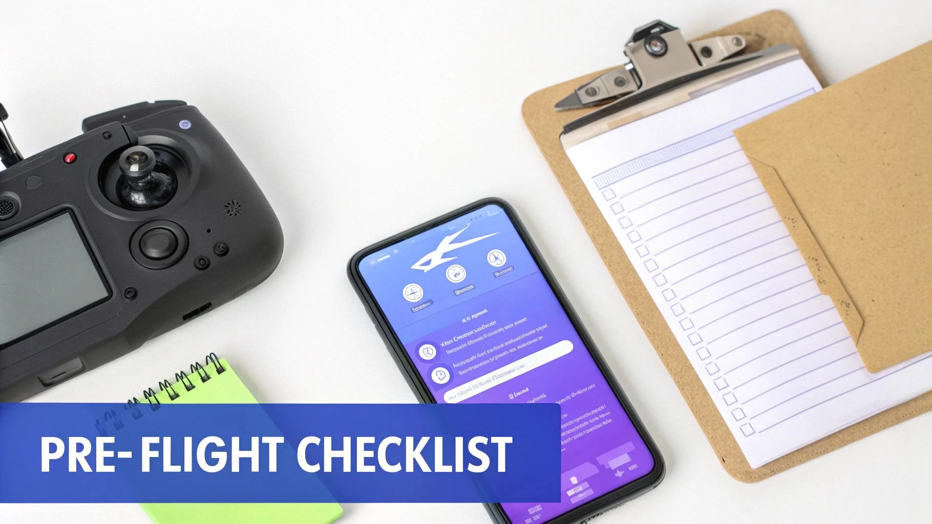 Drone pilot reviewing a checklist before flight.